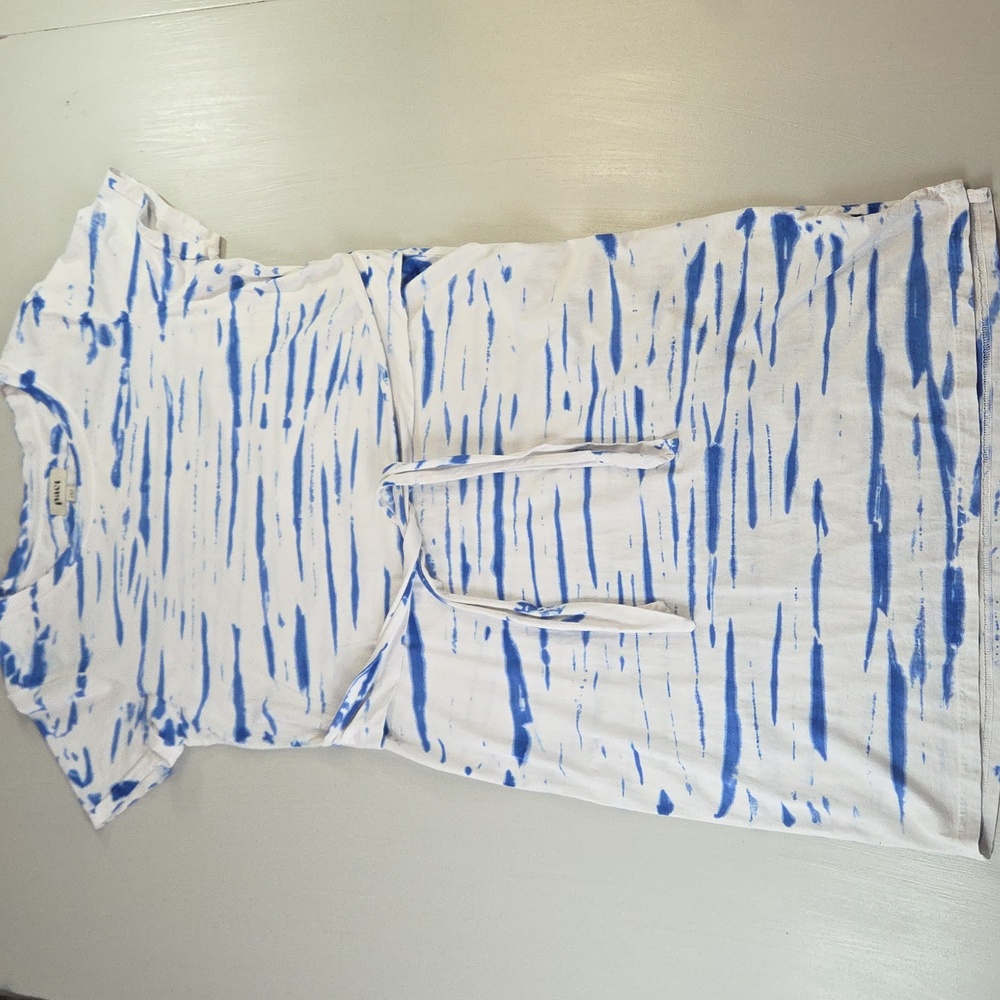 Pact Organic Cotton Tie Dye White and Blue Tie Waist Dress